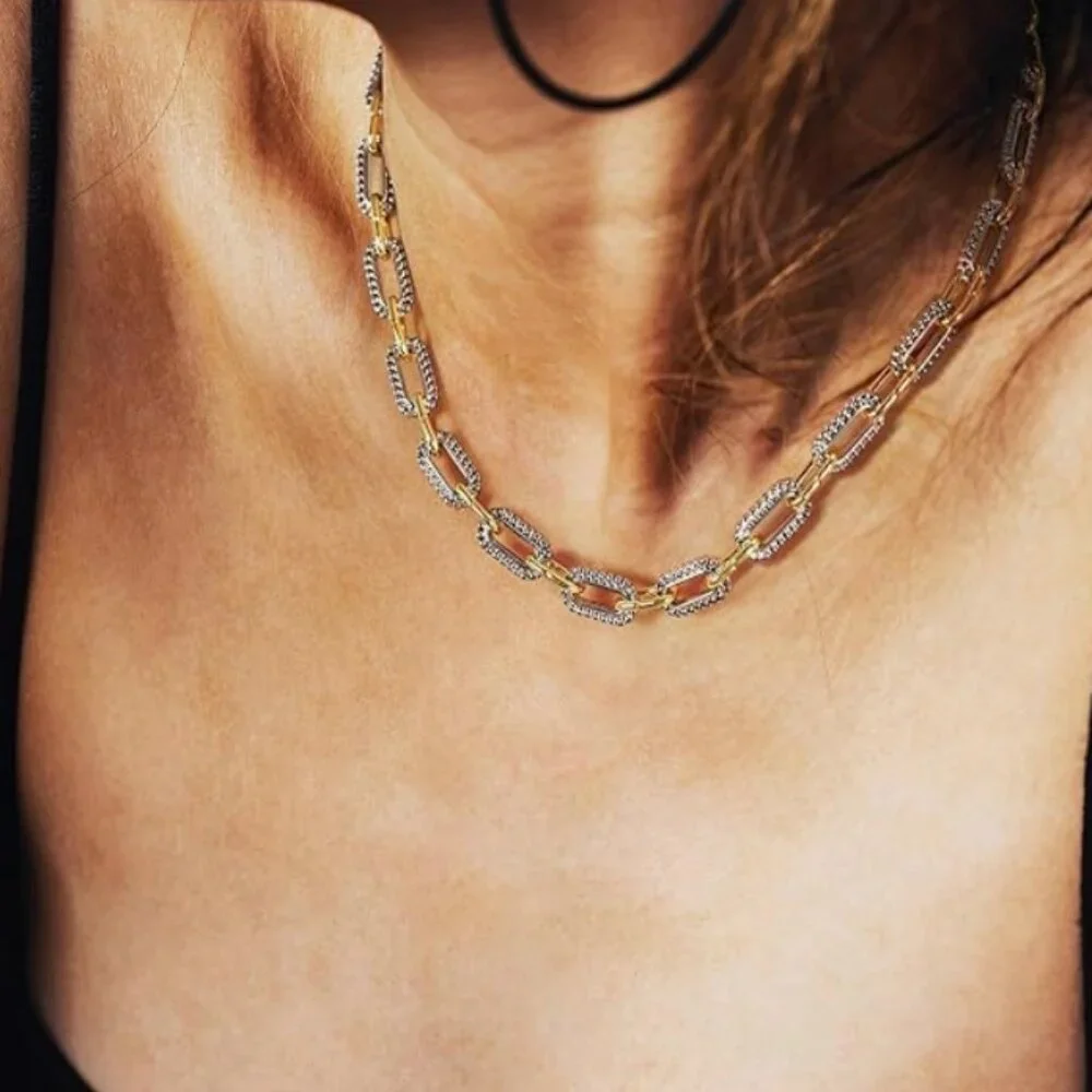 18k Gold Plated Double Twist Wire Gold and Silver 2 Tone Chain Necklaces